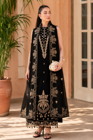Lumeraa Clothing - Black Dhanak Embroidered 3-Piece Suit