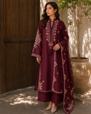 23b37072-81f9-4841-bf4a-1bab7fed5e57 Lumeraa Embroidered 3-Piece Suit – D#03 (Deep Plum / Maroon)