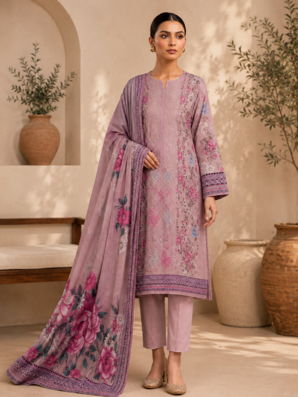 Lavender Blossom 3-Piece Embroidered Lawn Suit