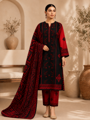 Noir Crimson Heritage 3-Piece Embroidered Lawn Suit