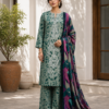 66 A P1 Lumeraa Sage Green 3 Piece Linen Suit | Panel Sequence Embroidery