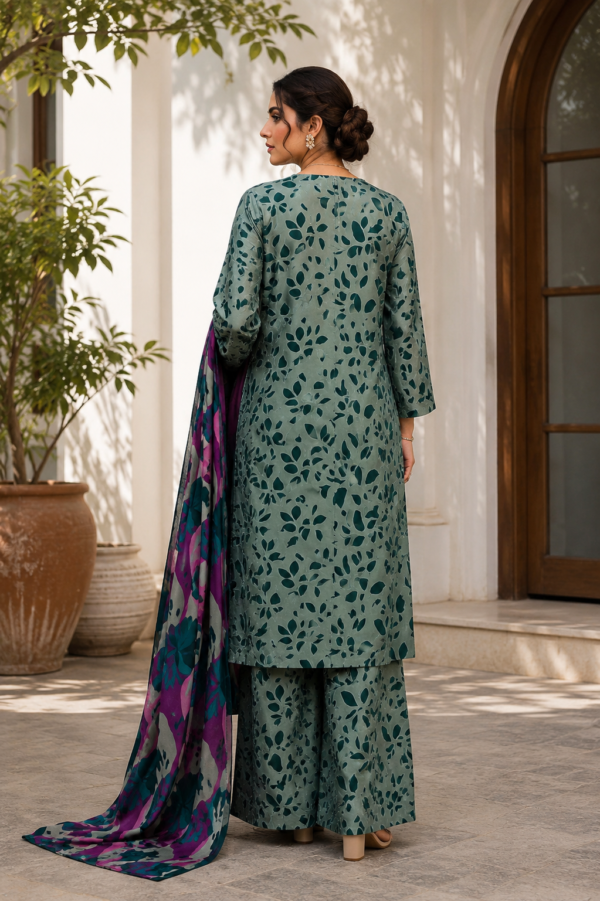 66 A P2 Lumeraa Sage Green 3 Piece Linen Suit | Panel Sequence Embroidery