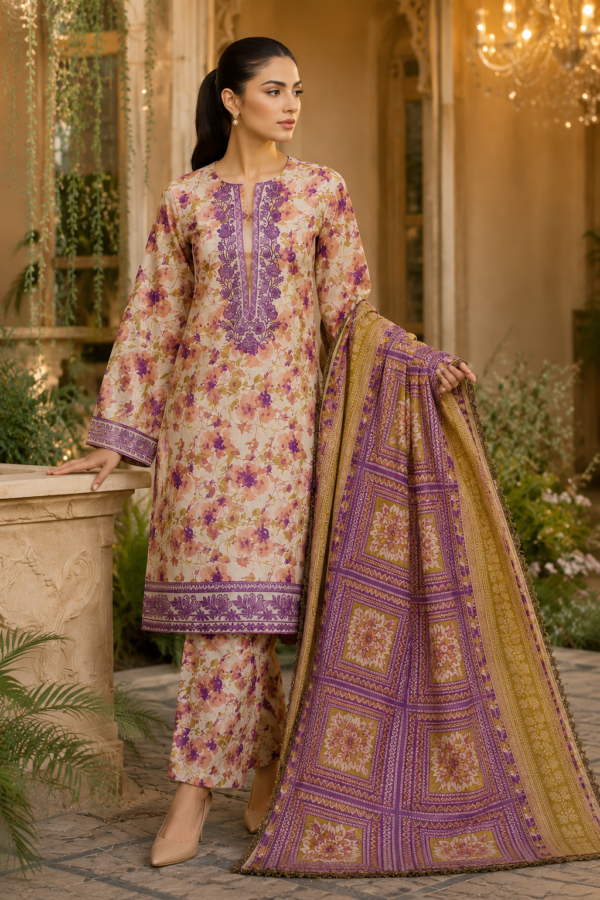 6cb9b0d0-510a-4202-8991-ef00bdce5513 Lavender Meadow 3-Piece Embroidered patches Lawn Suit