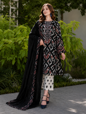 Black & White Printed 3-Piece Suit with Patchwork Detailing