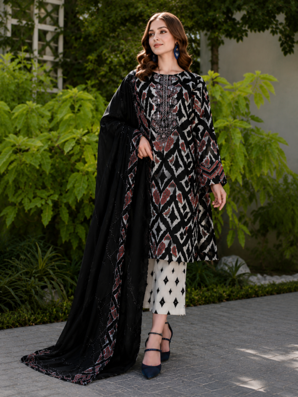 Black & White Printed 3-Piece Suit with Patchwork Detailing