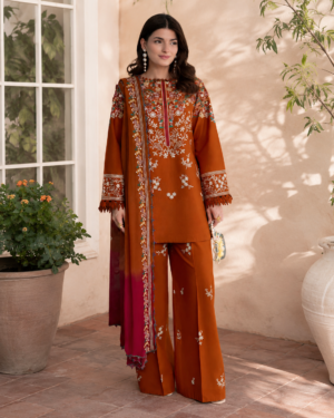 Embroidered Dhanak 3-Piece Suit