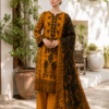 Lumeraa Mustard Black 3 Piece Linen Suit | Embroidered Front Panel