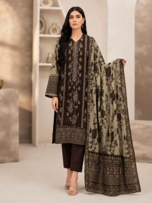 Earthen Olive & Brown 3-Piece Embroidered Lawn Suit