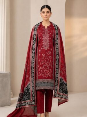 Maroon & Black Printed 3-Piece Suit with Embroidered Dupatta