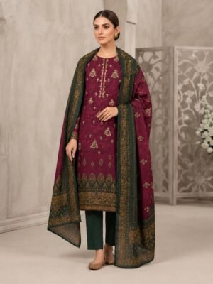 Regal Plum & Forest Green 3-Piece Embroidered Lawn Suit