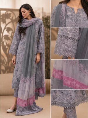 Lavender Haze 3-Piece Embroidered Patches Lawn Suit