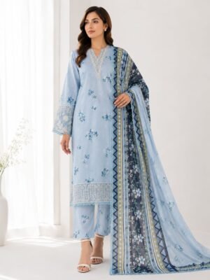 Azure Bloom 3-Piece Embroidered Patches Lawn Suit