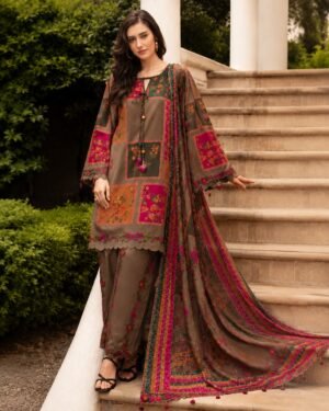 Patchwork Olive & Berry 3-Piece Embroidered Lawn Suit