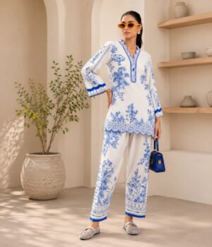 Azure & Ivory Porcelain 2-Piece Printed Lawn Suit