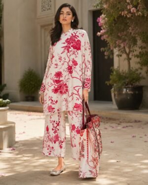 Crimson Blossom 2-Piece Printed Lawn Suit