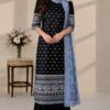 Black Printed Lawn 3 Piece Unstitched Suit with Chiffon 4 Patti Lace Dupatta