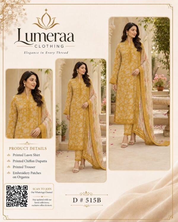 WhatsApp Image 2026-08-16 at 02.46.38 Mustard Yellow Floral Printed Lawn 3 Piece Unstitched Suit with Printed Chiffon Dupatta