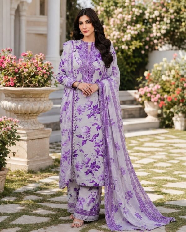 WhatsApp Image 2026-08-16 at 02.47.13 Lavender Bloom Printed Lawn 3 Piece Unstitched Suit with Printed Chiffon Ready to Wear Dupatta