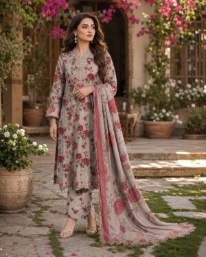 WhatsApp Image 2026-08-16 at 02.56.54 Beige Rose Printed Lawn 3 Piece Unstitched Suit with Printed Chiffon Dupatta