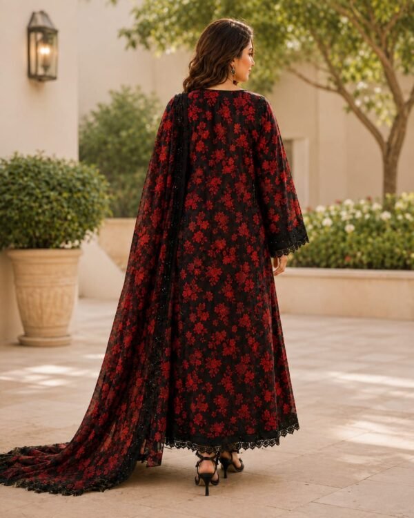 WhatsApp Image 2026-08-16 at 02.59.01 Black & Red Floral Printed Lawn 3 Piece Unstitched Suit with Chiffon Dupatta