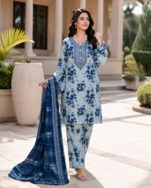WhatsApp Image 2026-08-17 at 14.44.05 Sky Blue Floral Printed Lawn 3 Piece Unstitched Suit with Chiffon 4 Patti Lace Dupatta