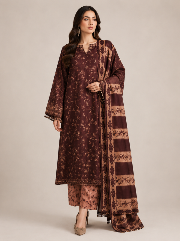 d034adc1-acce-46e6-a3de-9fe184b00c65 Earthen Cocoa 3-Piece Embroidered Patches Lawn Suit