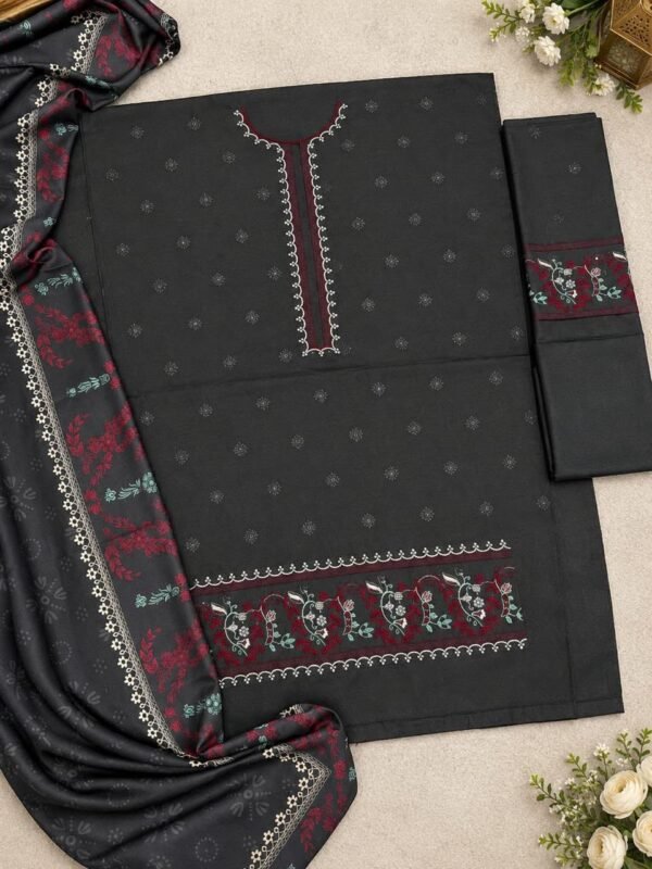 Lumeraa Clothing – Dhanak Fabric 3-Piece Embroidered Suit
