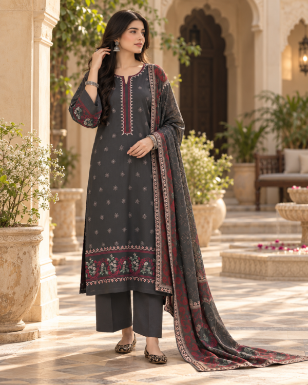 Lumeraa Clothing – Dhanak Fabric 3-Piece Embroidered Suit
