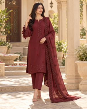 Lumeraa Clothing – Dhanak Fabric 3-Piece Embroidered Suit
