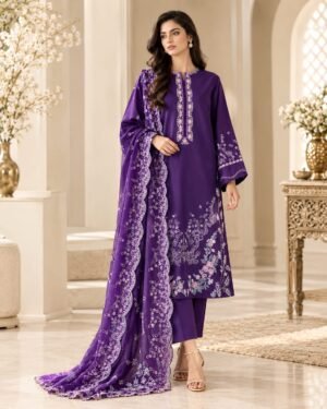Lumeraa Clothing – Dhanak Fabric 3-Piece Embroidered Suit