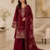 Dhanak Maroon Embroidered 3-Piece Suit