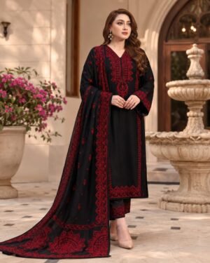 IMG-20260901-WA0014 Dhanak Black & Red Embroidered 3-Piece Suit