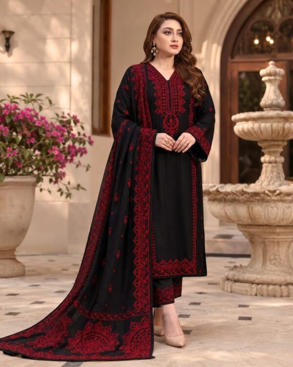 IMG-20260901-WA0014 Dhanak Black & Red Embroidered 3-Piece Suit