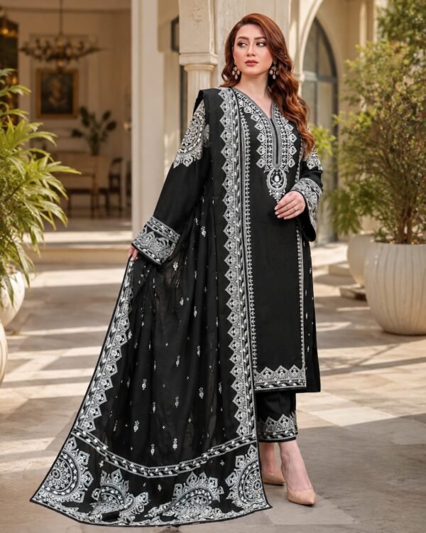 Dhanak Black Embroidered 3-Piece Suit