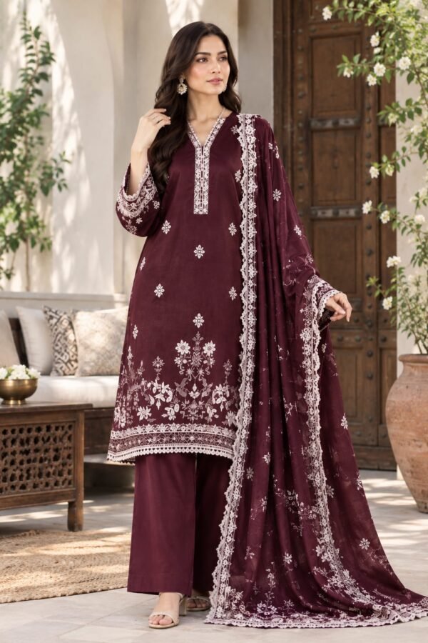 WhatsApp Image 2026-09-15 at 15.47.38 (1) Maroon Embroidered Unstitched 3-Piece Suit with Digital Printed Shawl