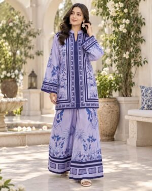 WhatsApp Image 2026-09-15 at 15.47.38 (2) Lumeraa 2-Piece Printed Linen Unstitched Suit – Periwinkle Blue & Dark Indigo Geometric