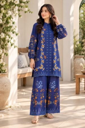 WhatsApp Image 2026-09-15 at 15.47.40 Lumeraa 2 Piece Printed Linen Collection | Royal Blue & Mustard Suit