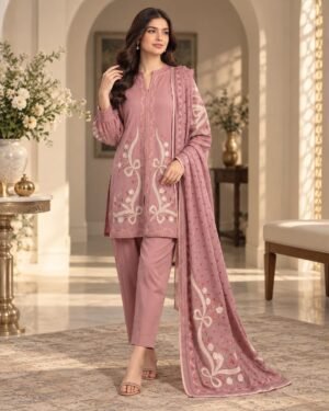 Lumeraa 3-Piece Embroidered Dhanak Suit with Digital Printed Shawl