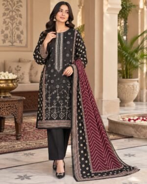 WhatsApp Image 2026-09-24 at 12.39.11 (1) Lumeraa 3-Piece Sequence Embroidered Khaddar Suit – Charcoal Black & Deep Maroon