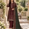 Lumeraa 3-Piece Luxury Sequence Embroidered Khaddar Suit – Deep Maroon & Emerald Green