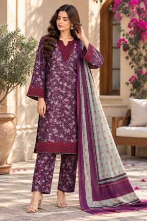 Lumeraa Khaddar Collection – Deep Plum 3-Piece Suit