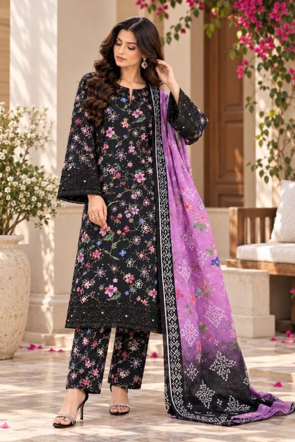 WhatsApp Image 2026-10-17 at 15.12.39 Lumeraa Khaddar Collection – Black Floral & Lilac 3-Piece Suit