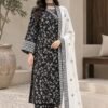 Lumeraa Khaddar Collection – Black & Off-White Floral 3-Piece Suit