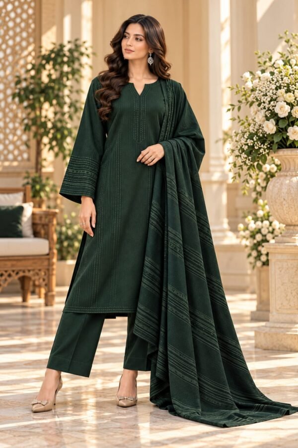 Bana Dora – Green 3-Piece Dhanak Collection