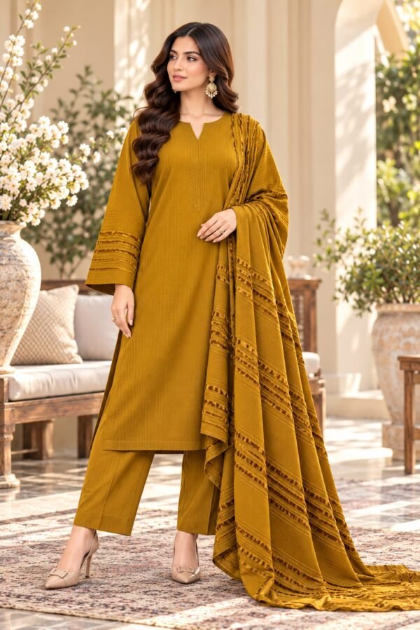 Bana Dora – Mustard 3-Piece Dhanak Collection