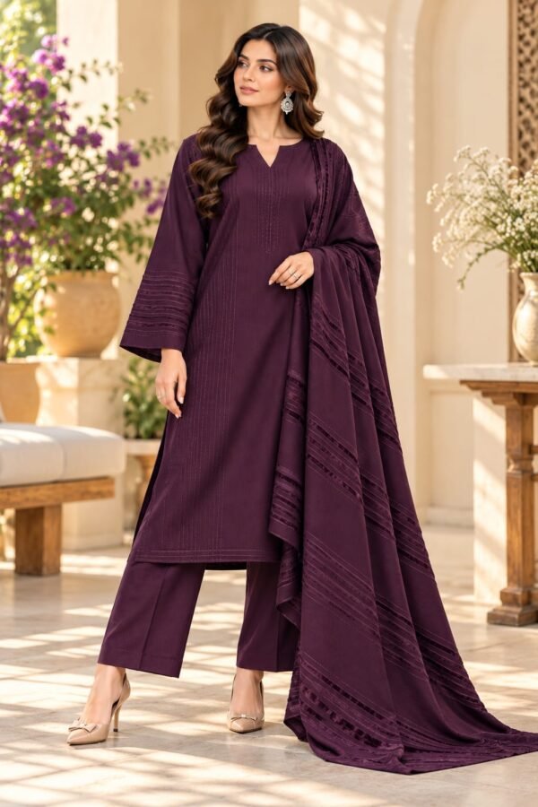 Bana Dora – Plum 3-Piece Dhanak Collection