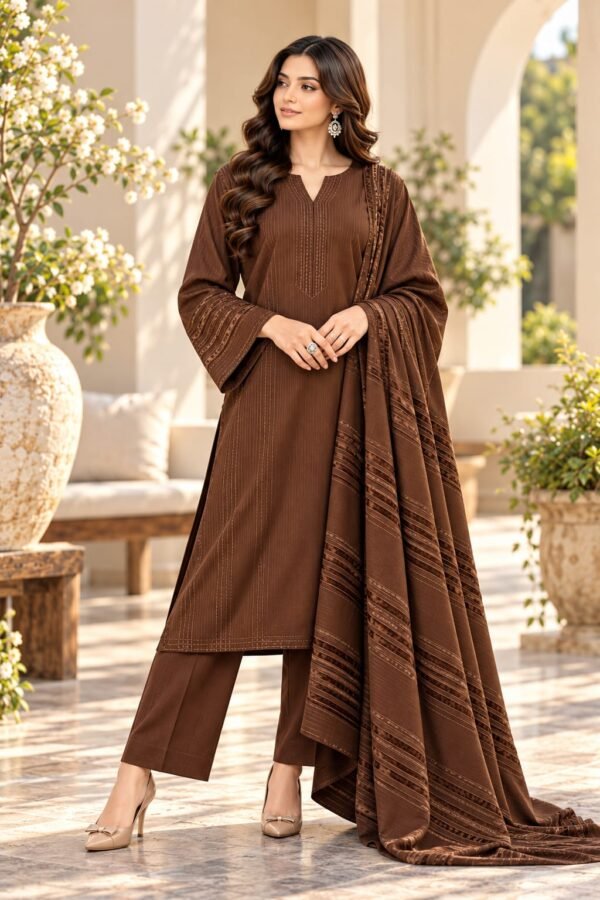 Bana Dora – Brown 3-Piece Dhanak Collection