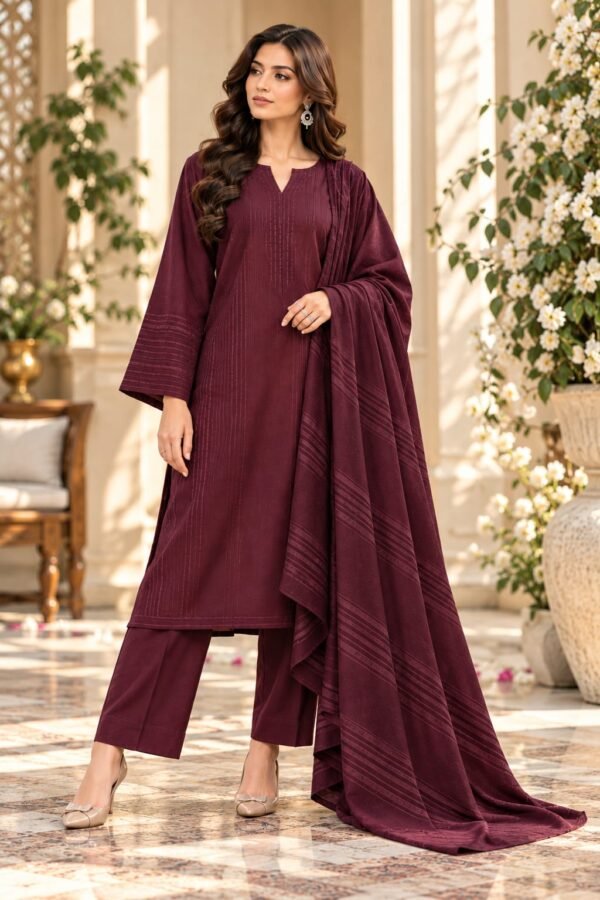 Bana Dora – Maroon 3-Piece Dhanak Collection